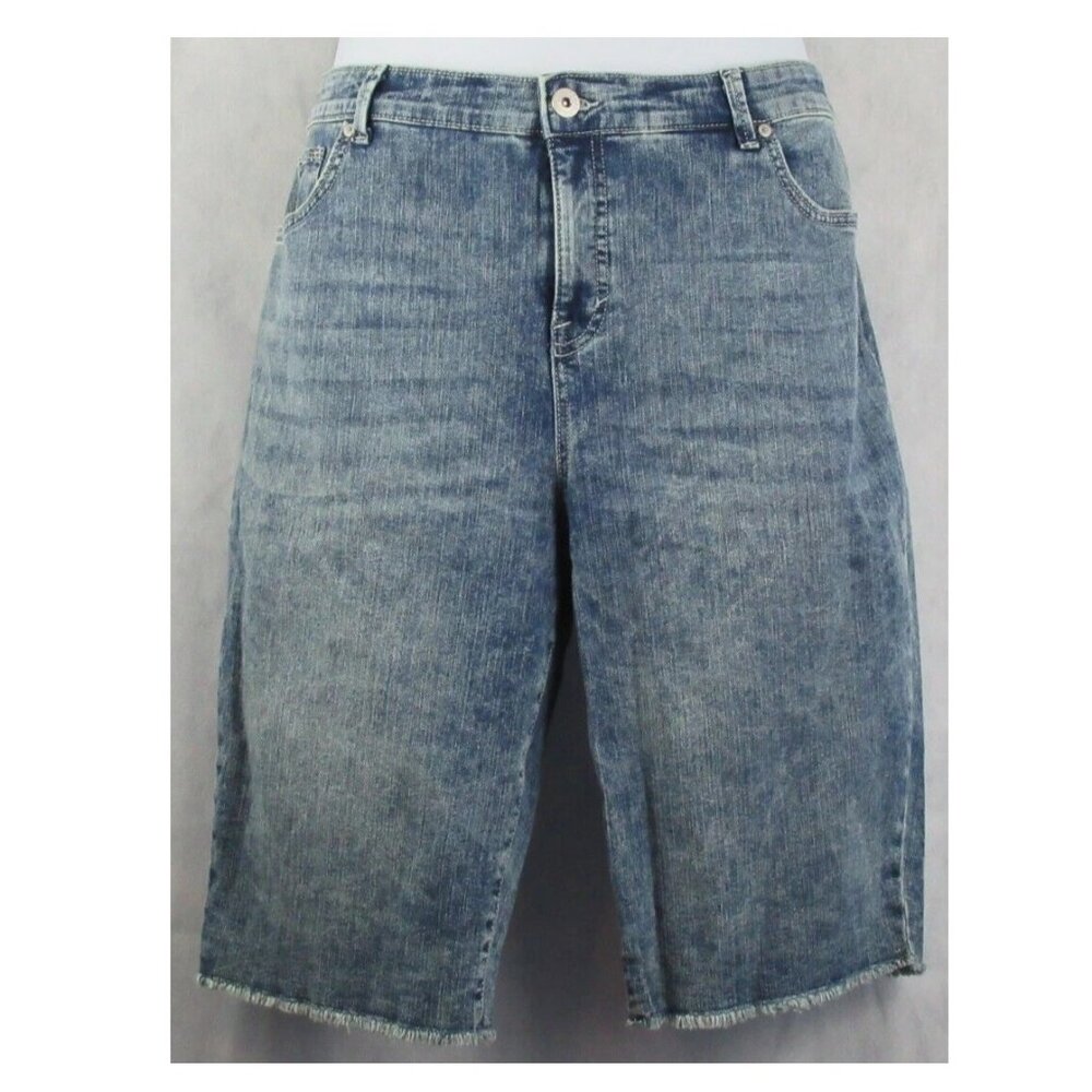 Style & Co Women's Raw-Edge Denim Bermuda Shorts, Drama Queen Blue, Size 18